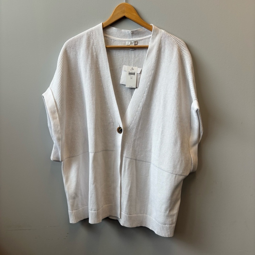NWT J Jill 2X Cardigan White‎ Cotton Blend Short Sleeve Sweater relaxed fit